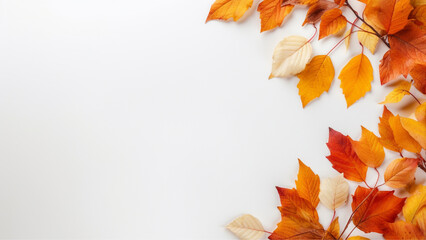 Naklejka na ściany i meble Top View White Table with Autumn Leaves