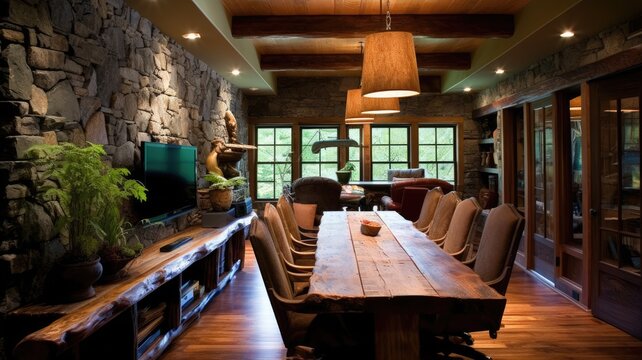 Inspiring office interior design Rustic style Conference Room featuring Cozy and inviting architecture. Generative AI AIG 31.