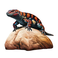 A vibrant reptile perched on a rocky surface. isolated on white. Transparent PNG. Generative AI