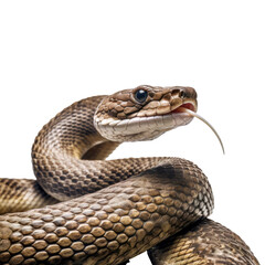 A large brown snake with its mouth open. isolated on white. Transparent PNG. Generative AI