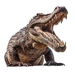 A alligator displaying its jaws wide open. isolated on white. Transparent PNG. Generative AI