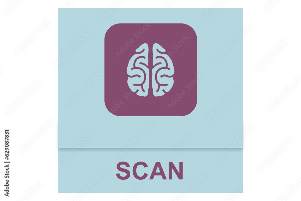 Aufkleber digital png illustration of blue square with brain and scan text on transparent background