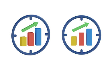 3d profit growth, 2 angle view, analytics 3d render set, transparent background, high quality render
