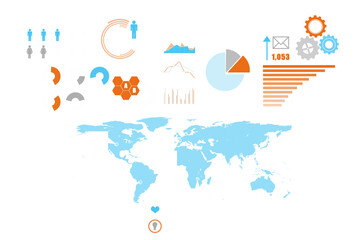 Fototapeta na wymiar Digital png illustration of world map with graphs on transparent background