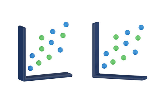 3d scatter graph, 2 angle view, analytics 3d render set, transparent background, high quality render