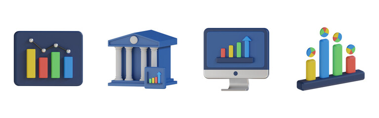 3d analytical chart, bank rate, computer bar chart, bar chart. Analytics 3d render set. Transparent background. High quality render