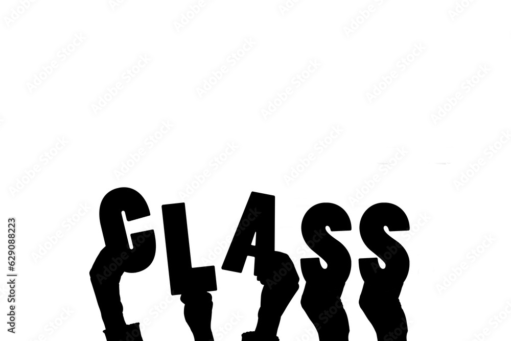 Poster digital png illustration of hands with class text on transparent background