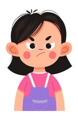 Angry or annoyed kid, child girlwith grumpy face