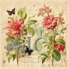 vintage background with flowers,decoration,pink,leaf,Ai generated