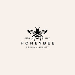 vintage honey Bee animals logo template illustration vector