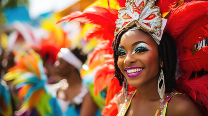 Dominican Carnival Extravaganza: Breathtaking Parade Showcasing Women in Vibrant and Colorful Costumes, Celebrating Tradition
 - obrazy, fototapety, plakaty