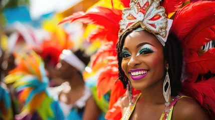 Foto op Canvas Dominican Carnival Extravaganza: Breathtaking Parade Showcasing Women in Vibrant and Colorful Costumes, Celebrating Tradition  © Mr. Bolota