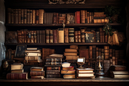 Antique books on shelf stock photo. Image of literary - 22930240