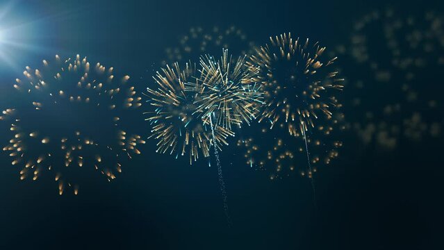 Fireworks background. abstract golden shining glowing fireworks show.
