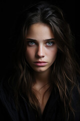 Fototapeta premium Beauty sad girl and cry on black background