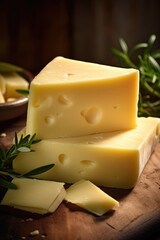 Artisanal Indulgence: Close-Up of Buttery Havarti Cheese Texture - Ai Generative