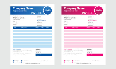 Modern And Professional Multiple Business Invoice Design For Print