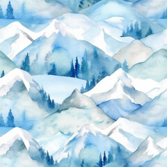 Watercolor Mountains Seamless Tile Pattern, Generative AI