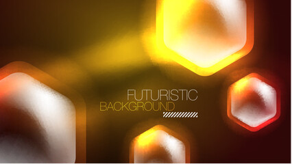 Glowing neon hexagons in dark space. Digital technology cyberspace hi-tech techno abstract background template