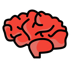 Obraz premium Human brain medical vector icon illustration, bright red color isolated on white background