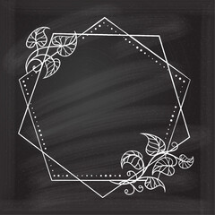Vector polygonal dotted frame with Ivy leaves decoration on the chalkboard background