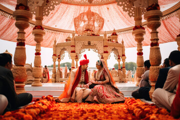 Colors of Tradition. Elaborate Indian Wedding Showcase of Opulence, Richness, and Cultural Celebrations. AI Generative.
 - obrazy, fototapety, plakaty