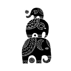 Elephant design, black silhouette isolated on white