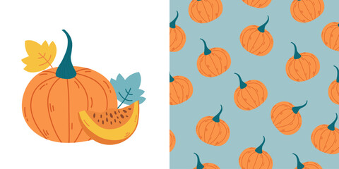 Seamless pattern and composition with pumpkin