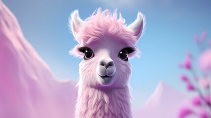 Fototapeta na wymiar Llama 3D cute simple background