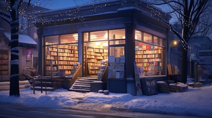 Fototapeta na wymiar 雪の中の本屋さん,Generative AI AI画像