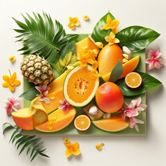fruits tray on a white background generative ai photo