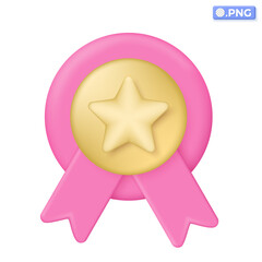 Medal with golden star and ribbons icon symbols. prize, winner, high quality guarantee concept. 3D vector isolated illustration design. Cartoon pastel Minimal style. You can used for ux, ui, print ad.