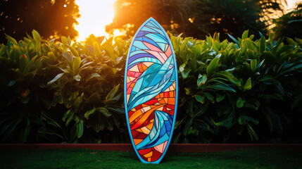 Surfboard: Tropical Palms & Sunrise