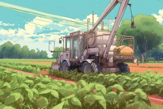 農業機械と畑,Generative AI AI画像
