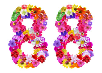 The shape of the number 88 is made of various kinds of flowers. suitable for birthday, anniversary...