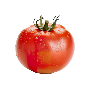 A vibrant red tomato with glistening water droplets. PNG. Transparent. Generative AI