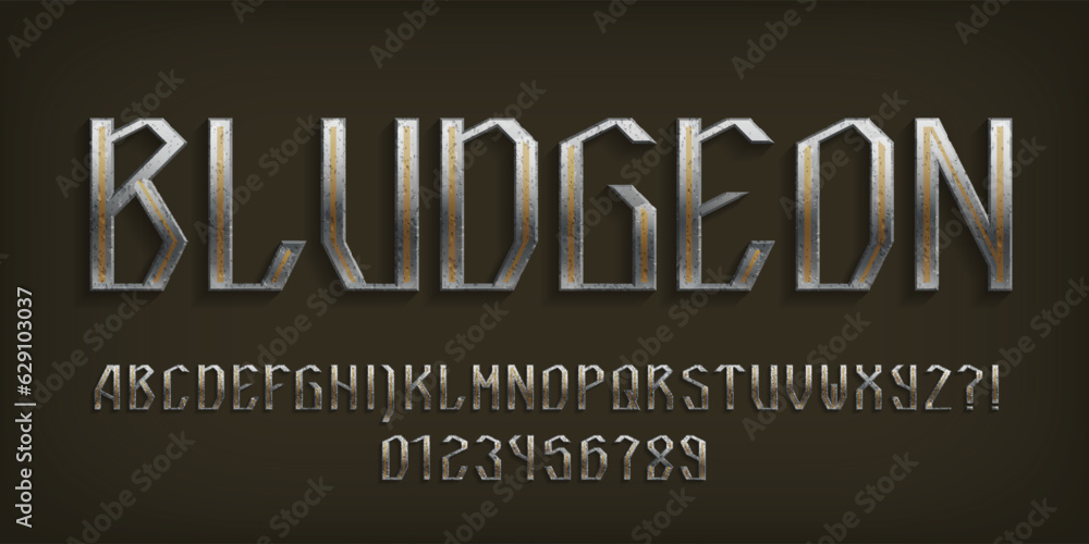 Poster bludgeon alphabet font. damaged old letters and numbers. stock vector typescript for your typography
