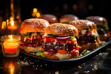 Juicy cheeseburgers with sesame seed hamburger buns