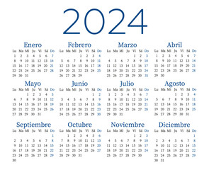 Calendar in spanish for 2024. The week starts on Monday.