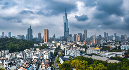 Aerial Photography of the Central Business District in Nanjing, China