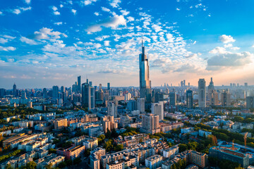 Aerial Photography of the Central Business District in Nanjing, China