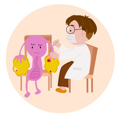 flat cartoon doctor and ovaries, health check the ovaries of the inner image of the lingering person concept.