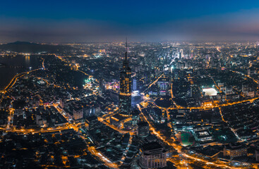 Naklejka premium Night View of Nanjing City, Jiangsu Province, China