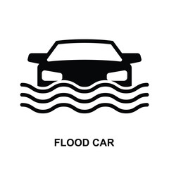 Flood car icon. Flooded road isolated on background vector illustration.