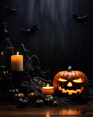 Creepy Halloween Illustration: Mysterious Theme on Dark Background. Generative AI