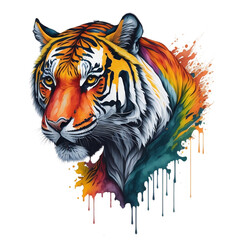 Obraz premium Watercolor Tiger On A Transparent Or White Background. Colorful Realistic Painting Portrait of Tiger