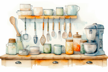 Watercolor cute kitchen tools