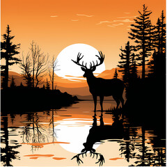 silhouette of a deer in sunset. Generative ai