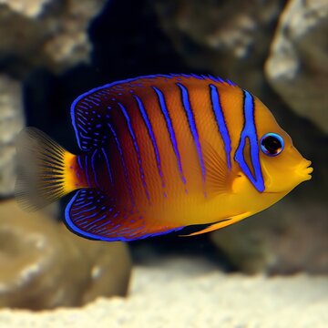 Generative AI : Set of Saltwater angelfish on white isolated background. Emperor, Flame, Bellus, Regal and Japanese swallowtail angelfish