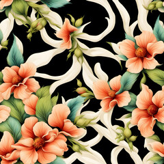 Artistic peach floral vines seamless pattern - 629109889